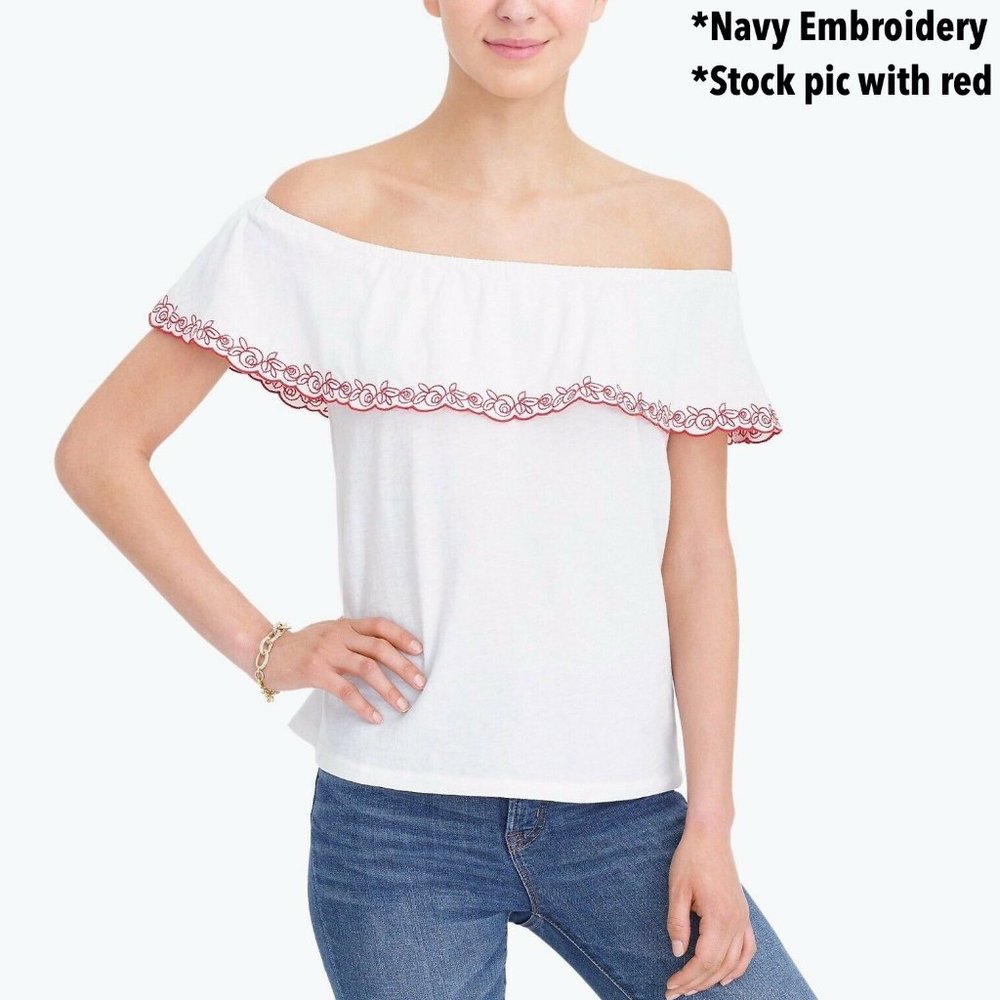 J.Crew Embroidered off-the-shoulder NavyIvory Top